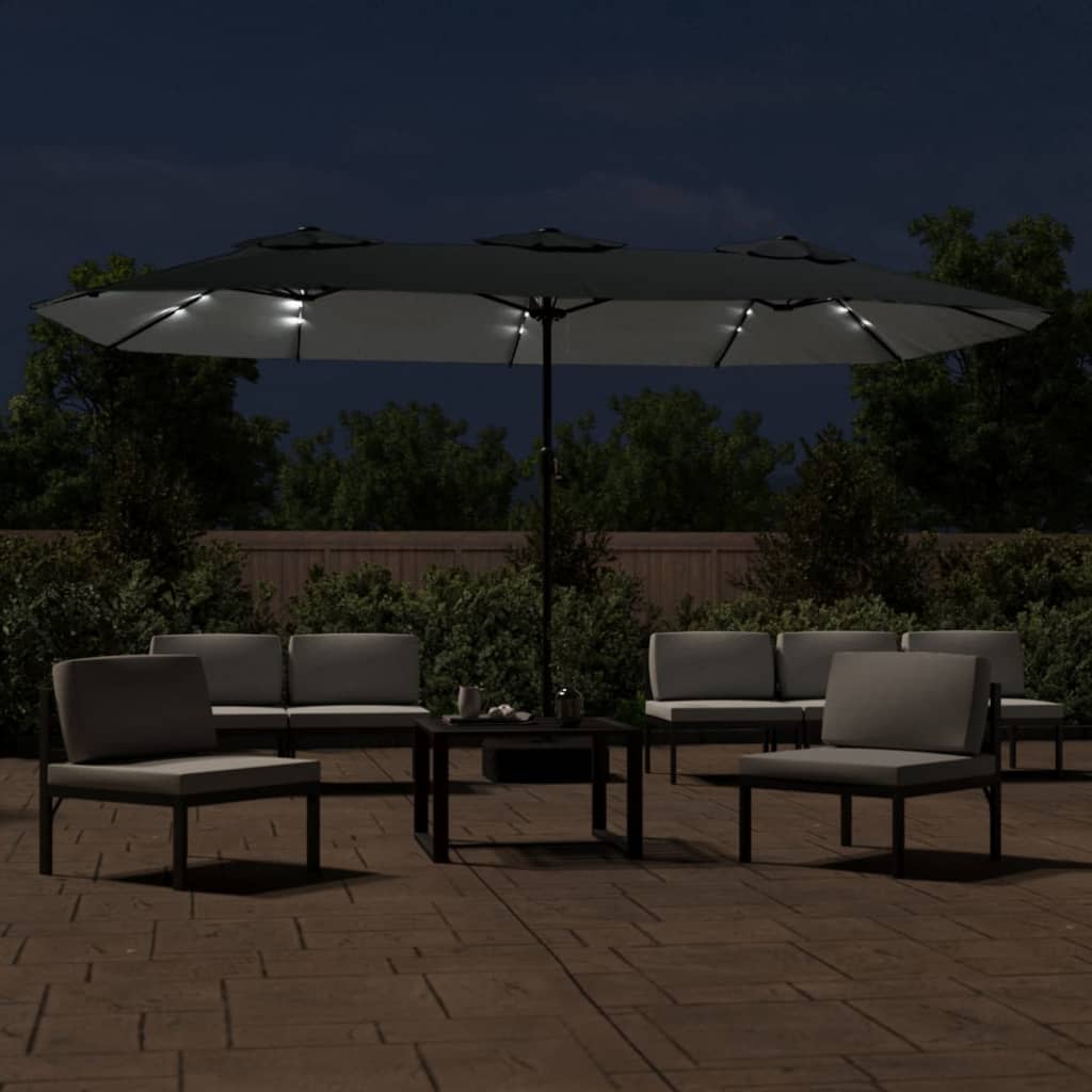 Ombrellone a Doppia Testa con LED Antracite 449x265 cm | homemem39