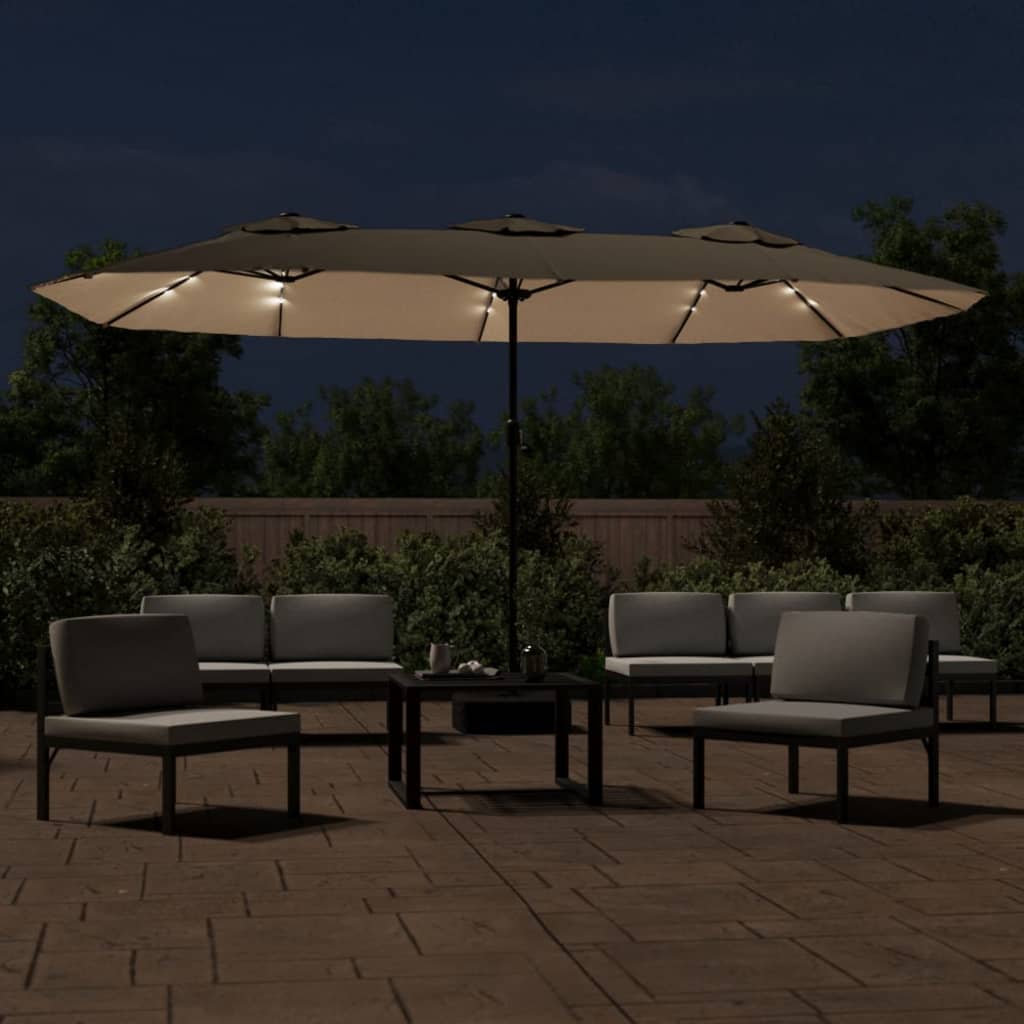Ombrellone a Doppia Testa con LED Tortora 449x265 cm | homemem39