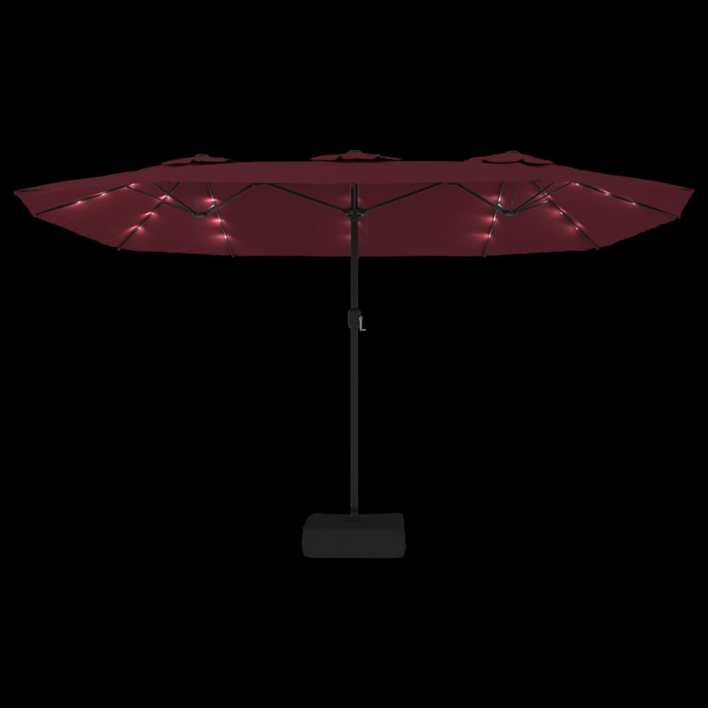 Ombrellone a Doppia Testa con LED Rosso Bordeaux 449x265 cm | homemem39