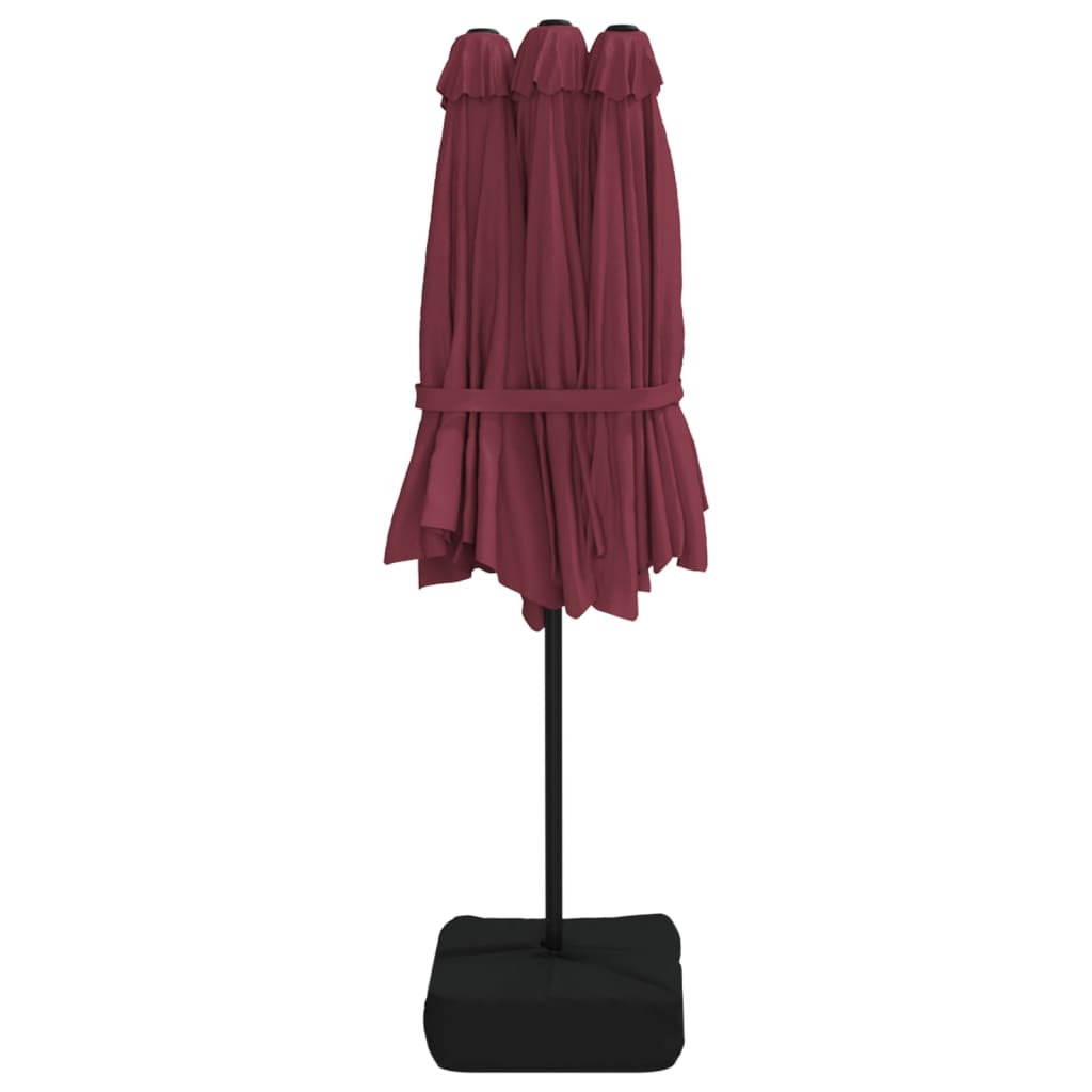 Ombrellone a Doppia Testa con LED Rosso Bordeaux 449x265 cm | homemem39