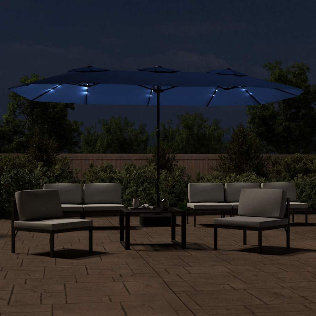 Ombrellone a Doppia Testa con LED Azzurro 449x265 cm | homemem39
