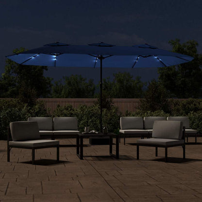Ombrellone a Doppia Testa con LED Azzurro 449x265 cm | homemem39
