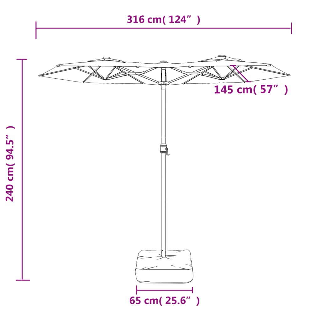 Ombrellone da Giardino a Doppia Testa Rosso Bordeaux 316x145 cm | homemem39