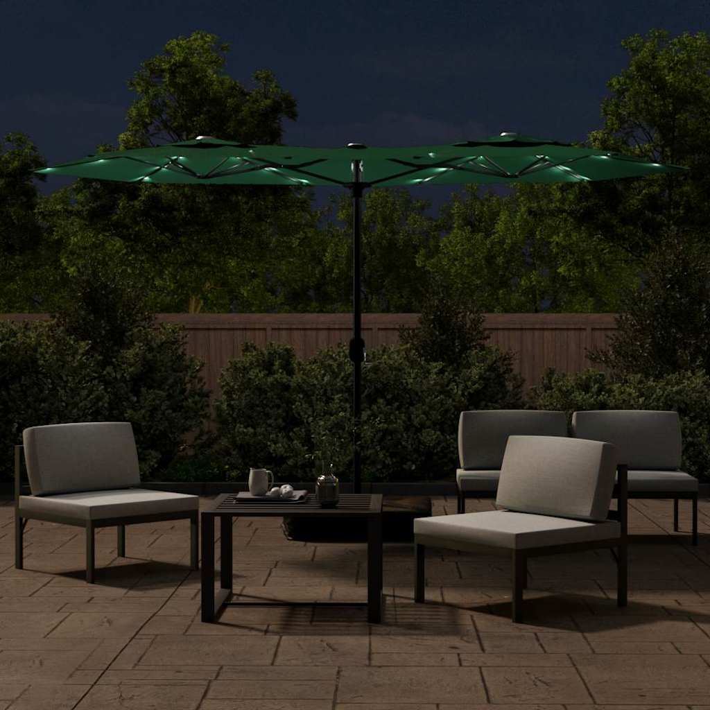 Ombrellone a Doppia Testa con LED Verde 316x145 cm | homemem39