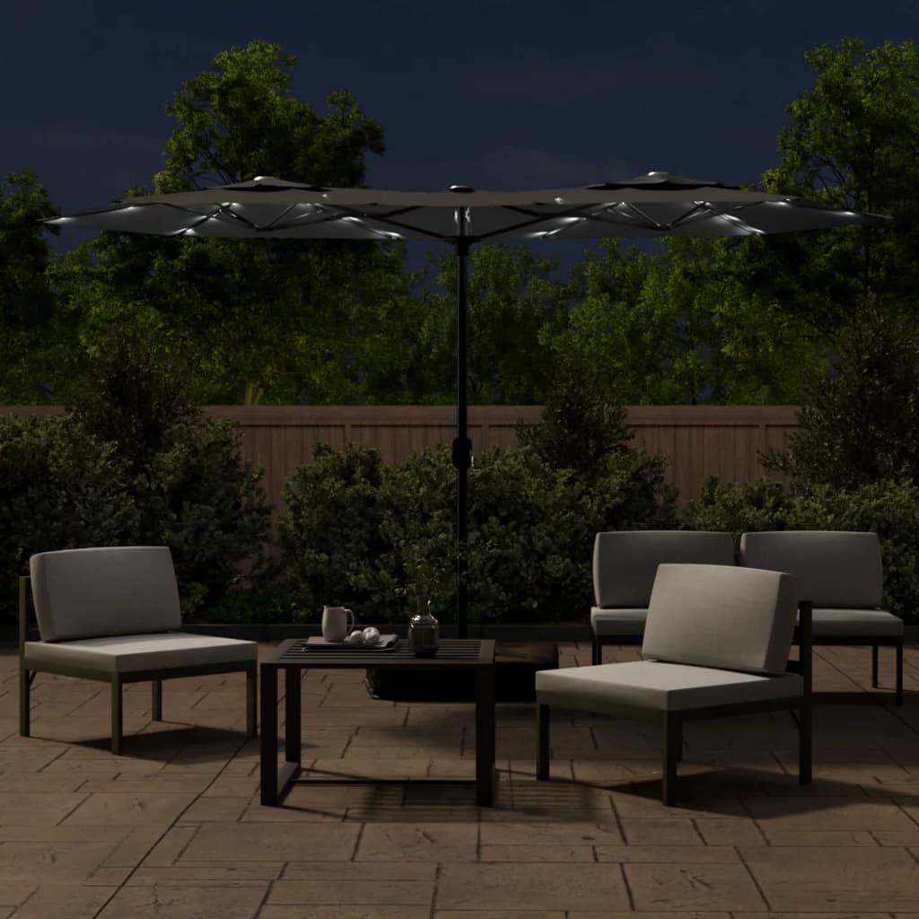 Ombrellone a Doppia Testa con LED Antracite 316x145 cm | homemem39