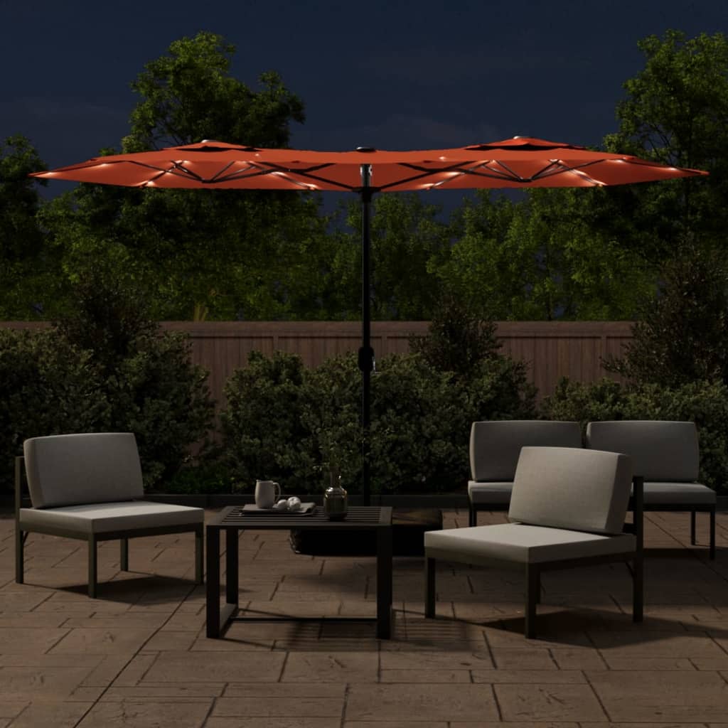 Ombrellone a Doppia Testa con LED Terracotta 316x145 cm | homemem39