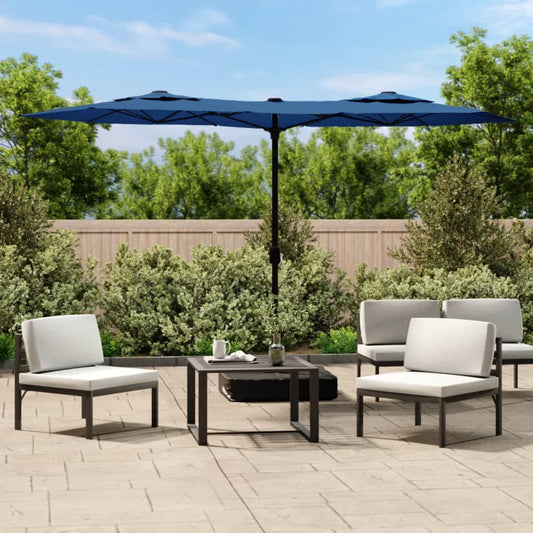 Ombrellone a Doppia Testa con LED Azzurro 316x145 cm - homemem39