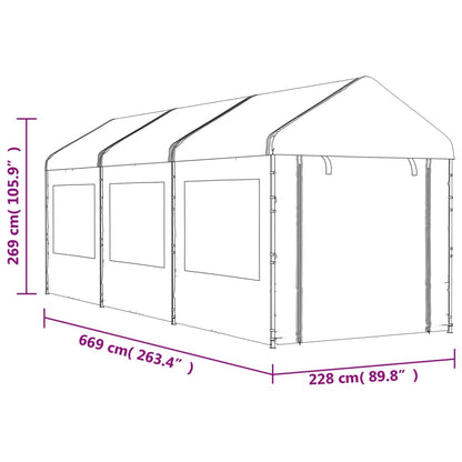 Gazebo con Tetto Bianco 6,69x2,28x2,69 m in Polietilene - homemem39