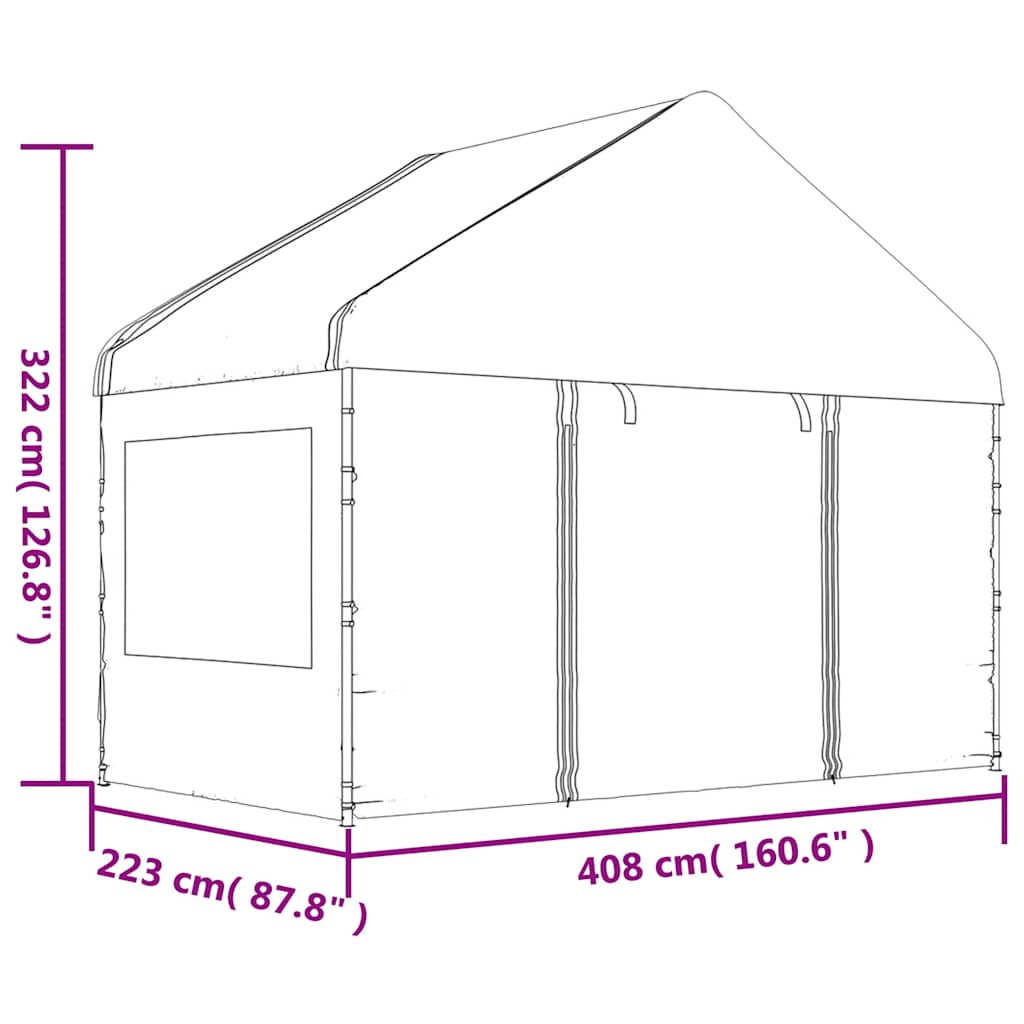 Gazebo con Tetto Bianco 13,38x4,08x3,22 m in Polietilene | homemem39