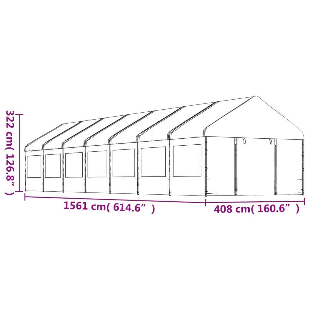 Gazebo con Tetto Bianco 15,61x4,08x3,22 m in Polietilene | homemem39
