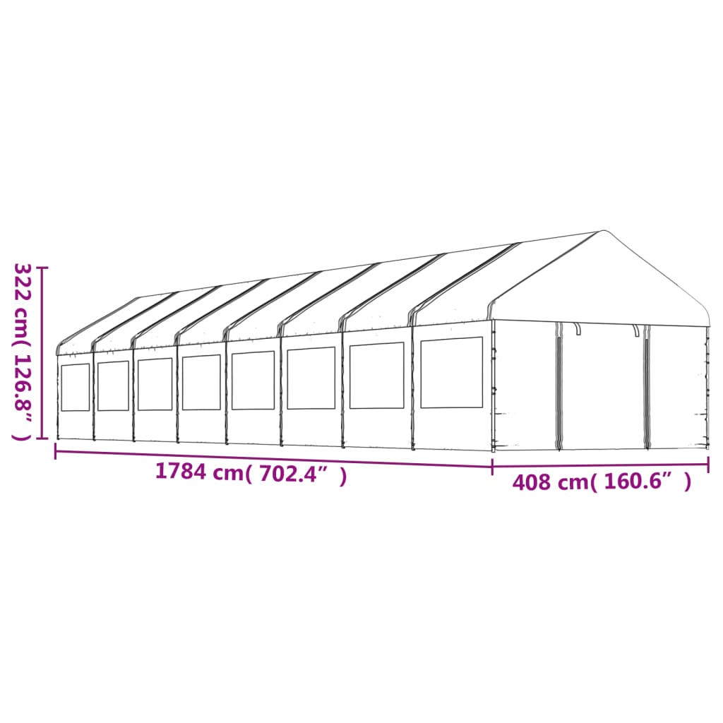 Gazebo con Tetto Bianco 17,84x4,08x3,22 m in Polietilene | homemem39