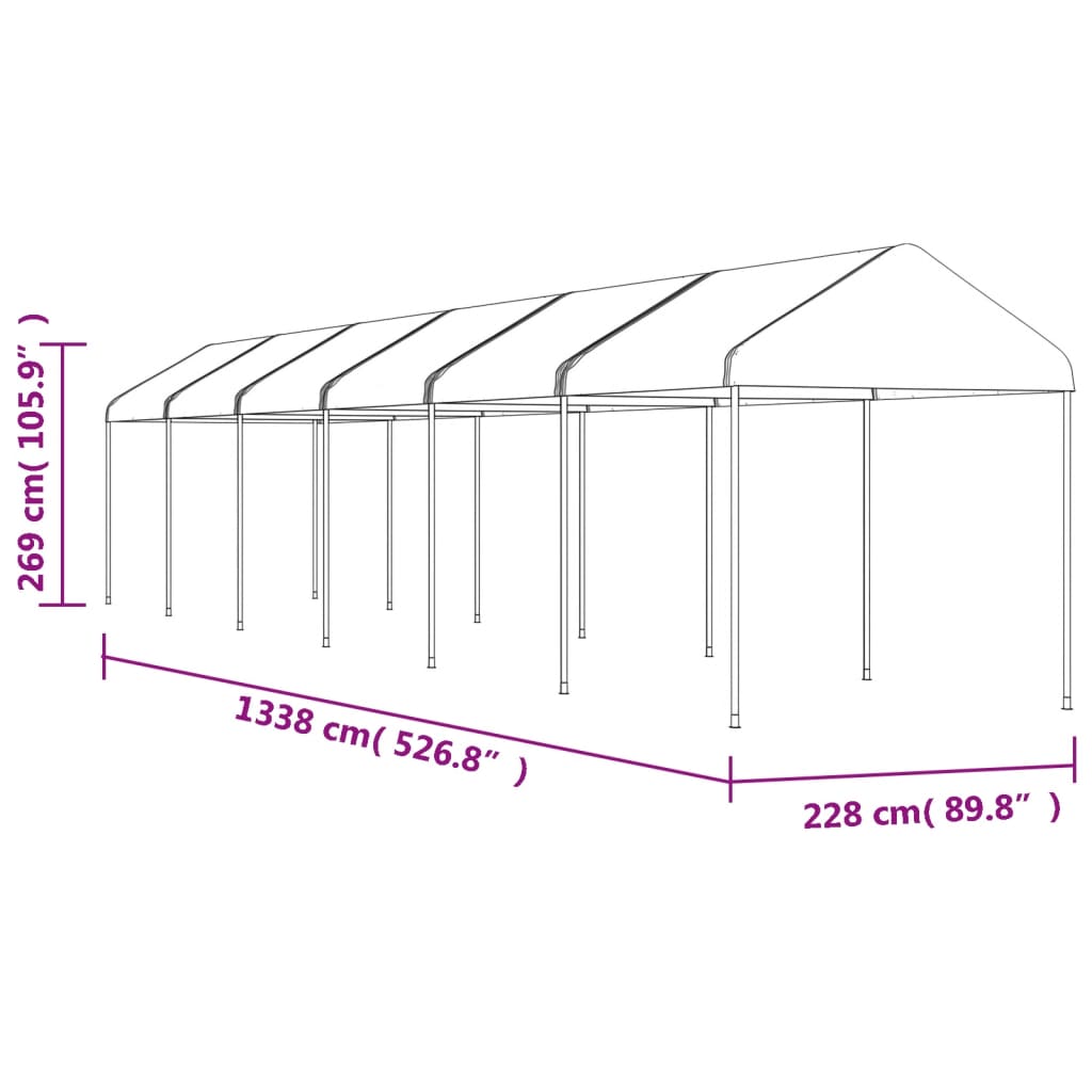 Gazebo con Tetto Bianco 13,38x2,28x2,69 m in Polietilene - homemem39