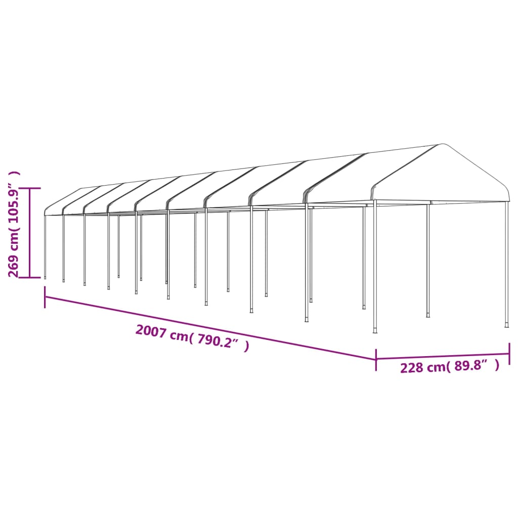 Gazebo con Tetto Bianco 20,07x2,28x2,69 m in Polietilene | homemem39