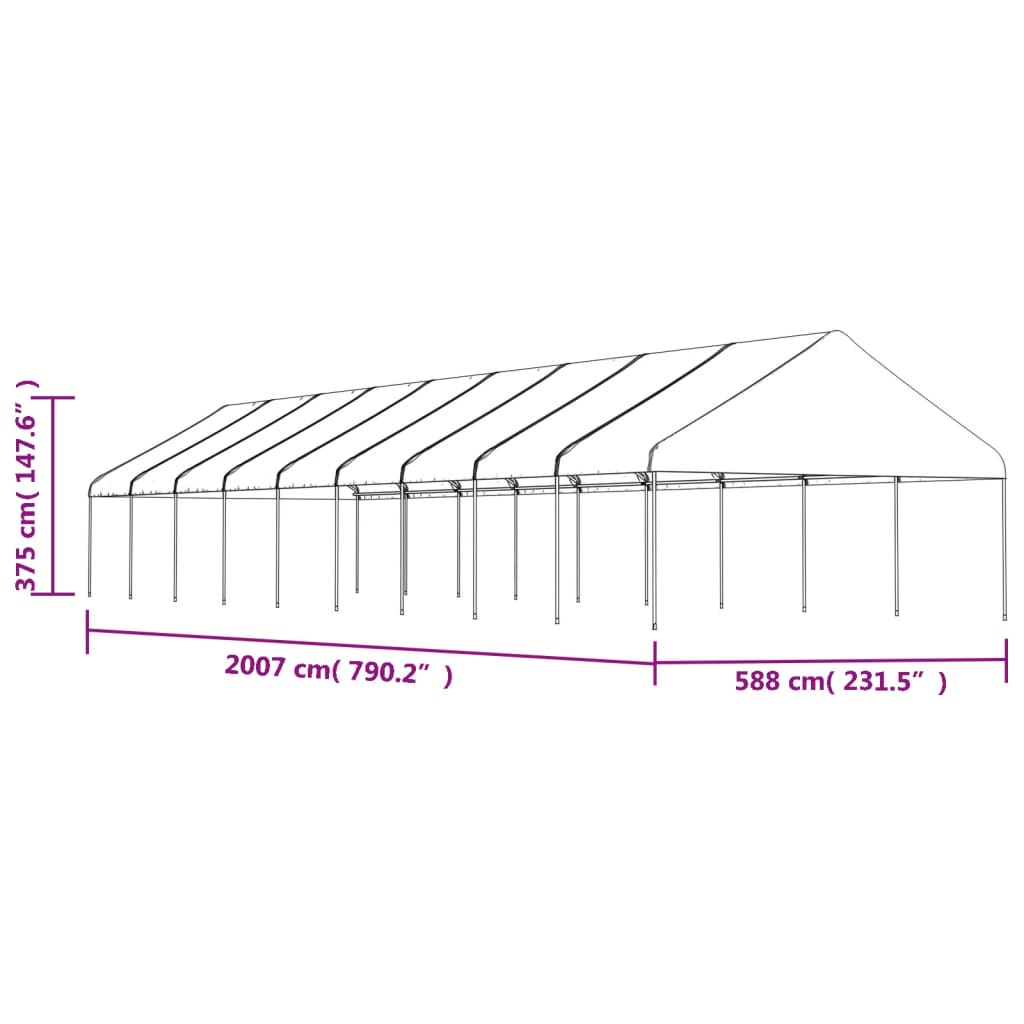 Gazebo con Tetto Bianco 20,07x5,88x3,75 m in Polietilene | homemem39