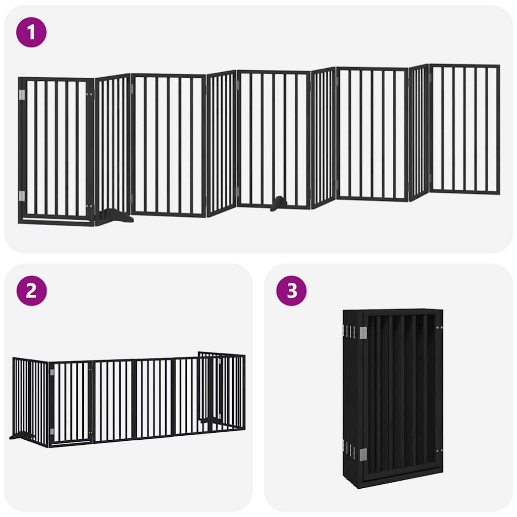 Cancello per Cani Porta Pieghevole Nero 9 Pannelli 450cm Pioppo | homemem39