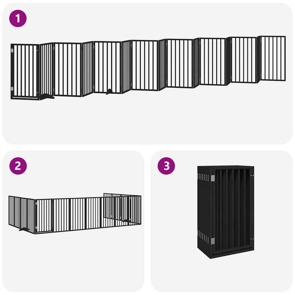 Cancello Cani Porta Pieghevole Nero 15 Pannelli 750 cm Pioppo | homemem39