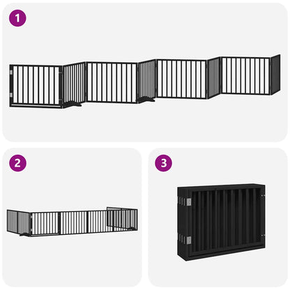 Cancello Cani Porta Pieghevole Nero 8 Pannelli 640 cm Pioppo | homemem39