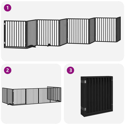 Cancello Cani Porta Pieghevole Nero 8 Pannelli 640 cm Pioppo | homemem39