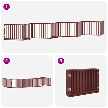 Cancello Cani Porta Pieghevole Marrone 8 Pannelli 640cm Pioppo | homemem39