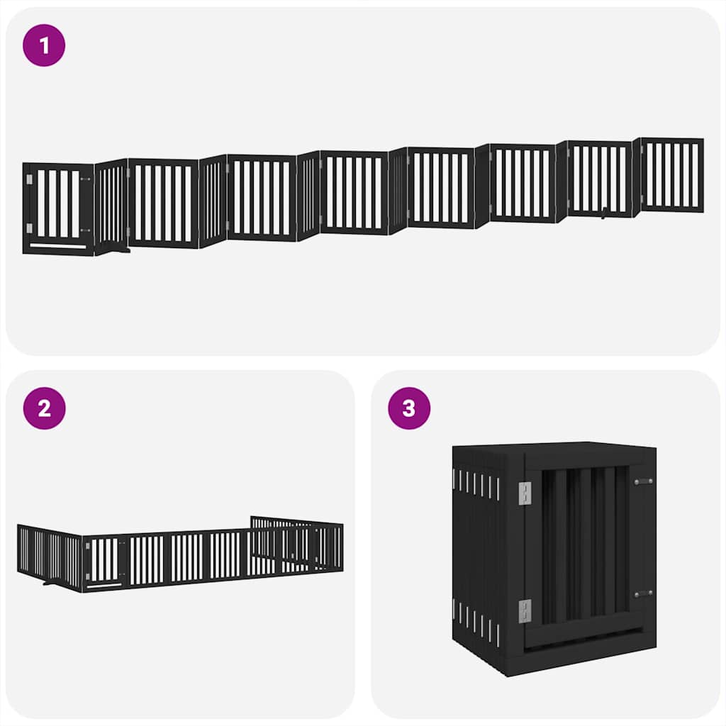 Cancello Cani Porta Pieghevole Nero 15 Pannelli 750 cm Pioppo | homemem39