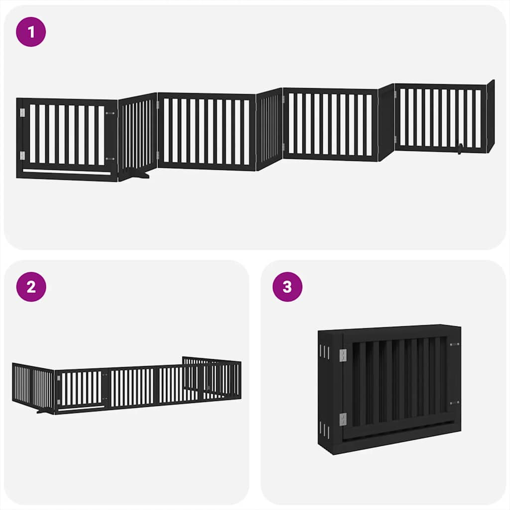 Cancello Cani Porta Pieghevole Nero 8 Pannelli 640 cm Pioppo | homemem39
