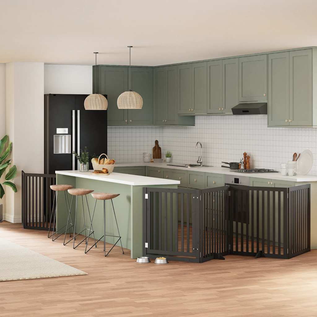 Cancello per Cani Porta Pieghevole Nero 6 Pannelli 480cm Pioppo | homemem39
