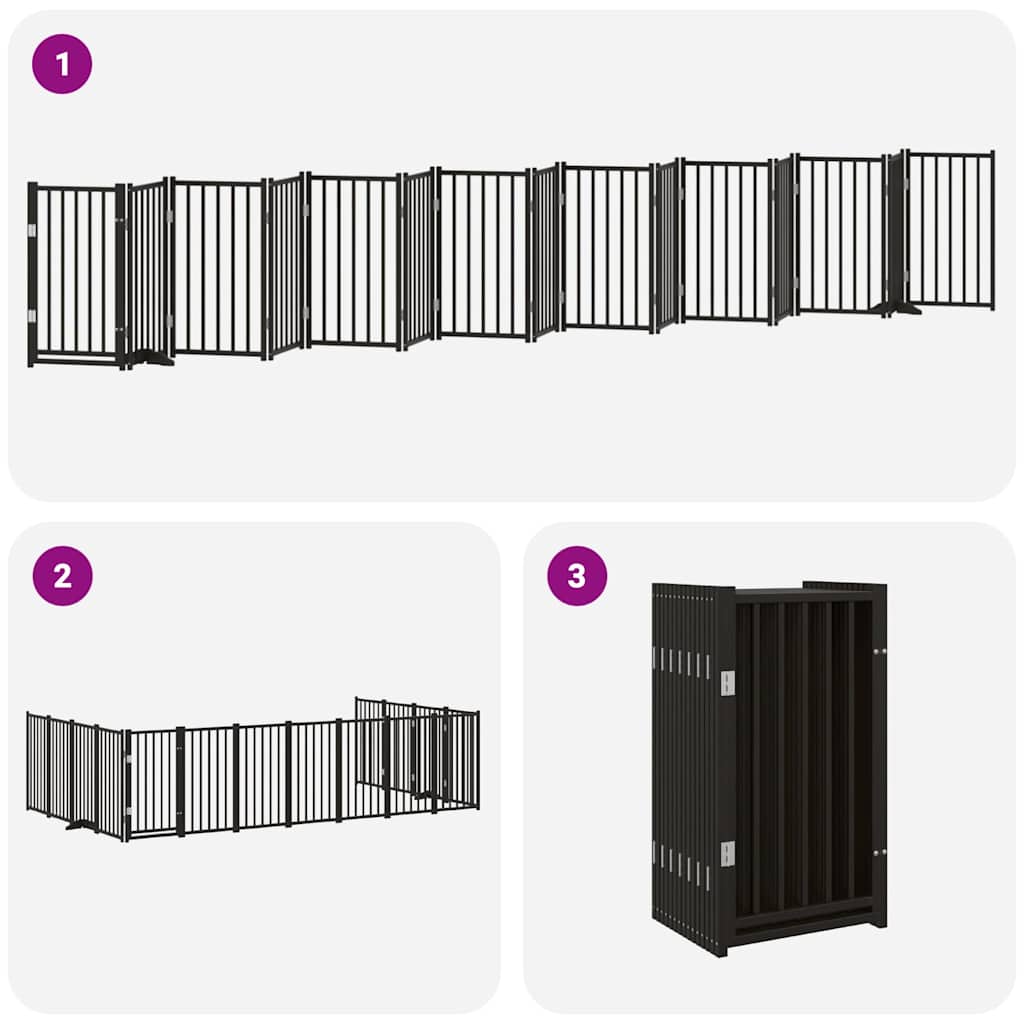 Cancello Cani Porta Pieghevole Nero 15 Pannelli 750 cm Pioppo | homemem39