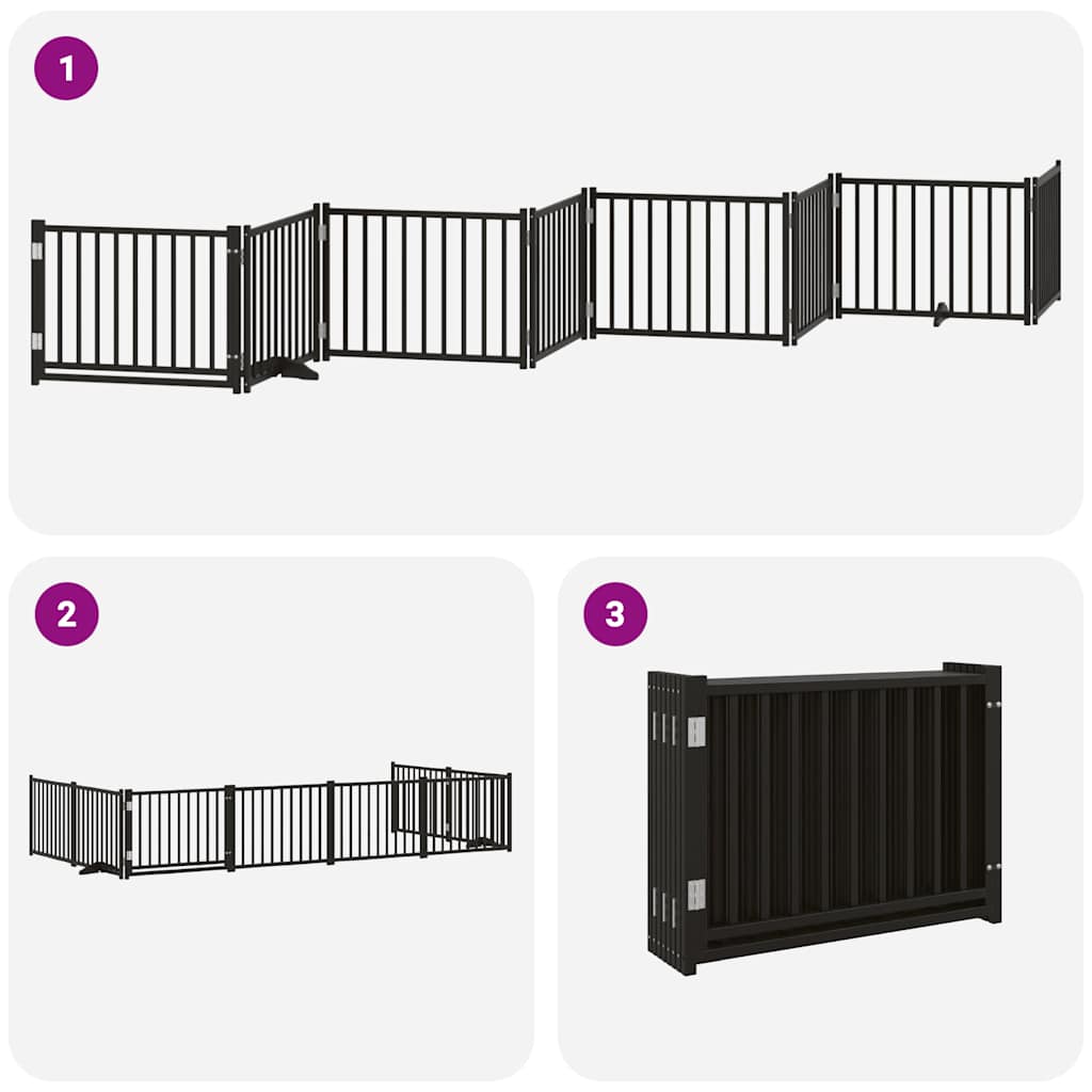 Cancello Cani Porta Pieghevole Nero 8 Pannelli 640 cm Pioppo | homemem39
