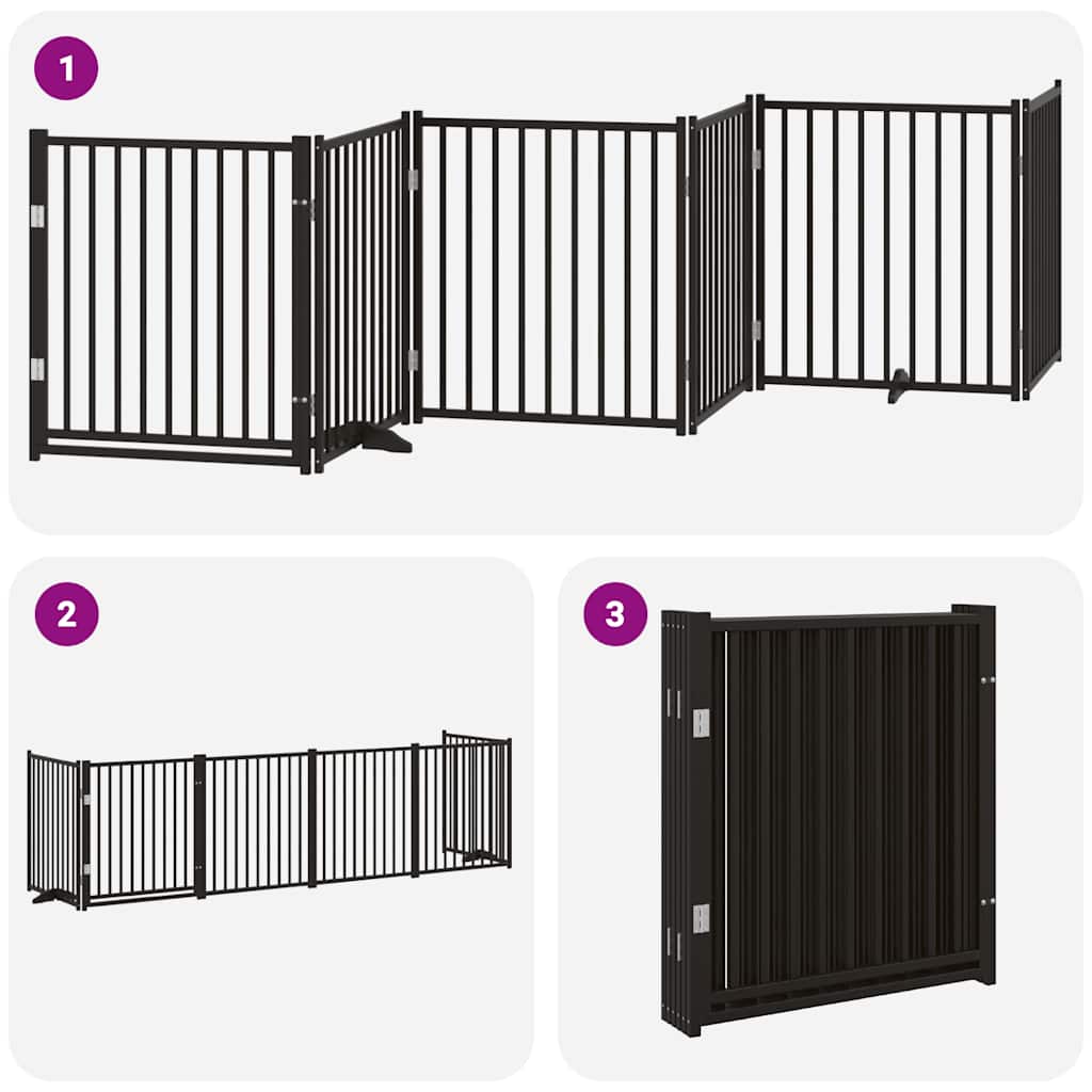 Cancello per Cani Porta Pieghevole Nero 6 Pannelli 480cm Pioppo | homemem39