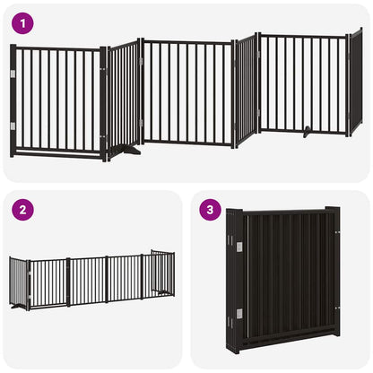 Cancello per Cani Porta Pieghevole Nero 6 Pannelli 480cm Pioppo | homemem39