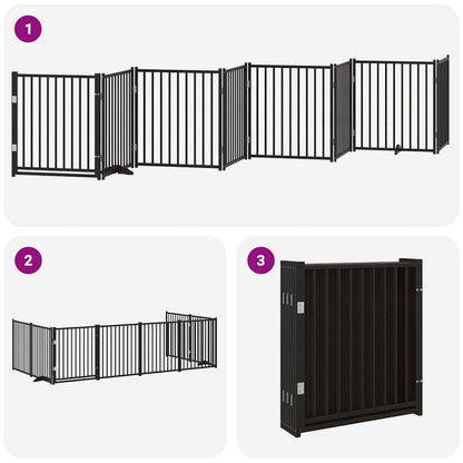 Cancello Cani Porta Pieghevole Nero 8 Pannelli 640 cm Pioppo | homemem39