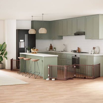 Cancello Cani Porta Pieghevole Marrone 6 Pannelli 480cm Pioppo