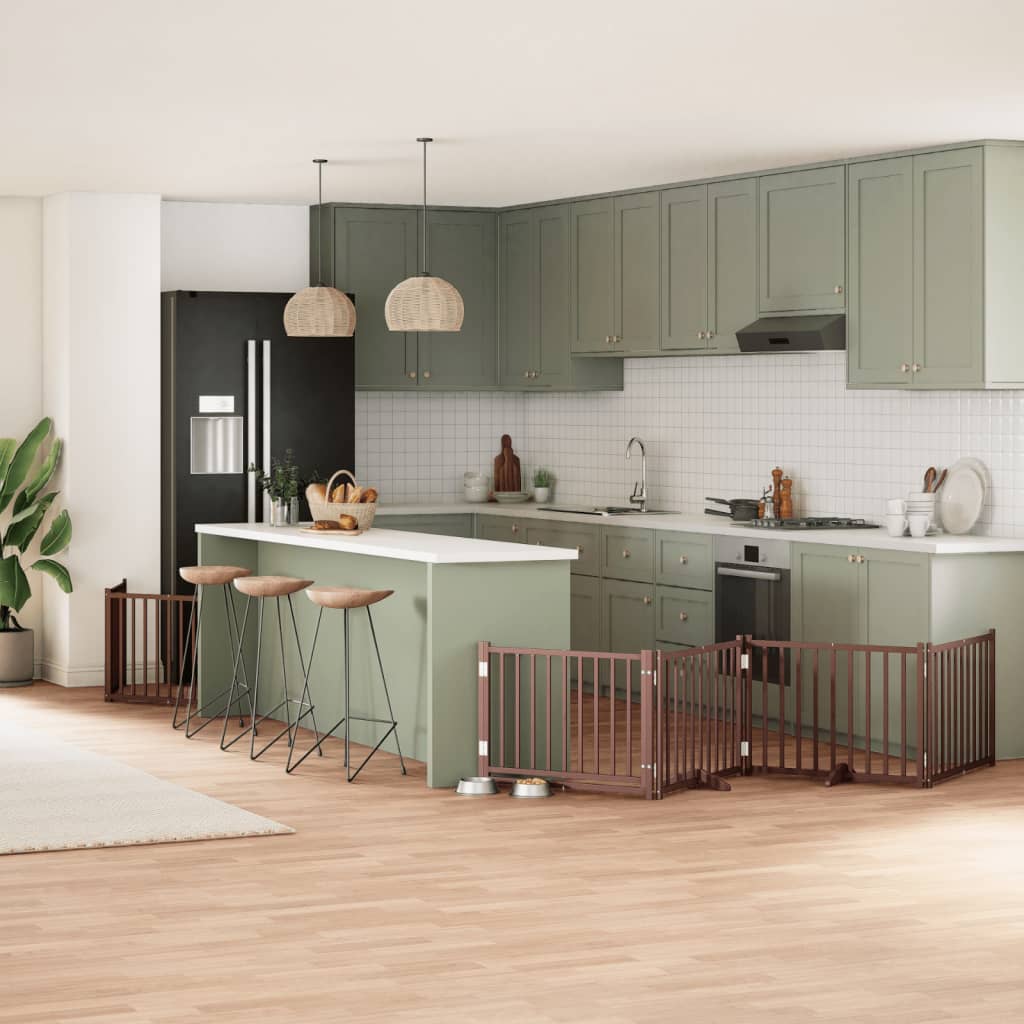 Cancello Cani Porta Pieghevole Marrone 10 Pannelli 800cm Pioppo