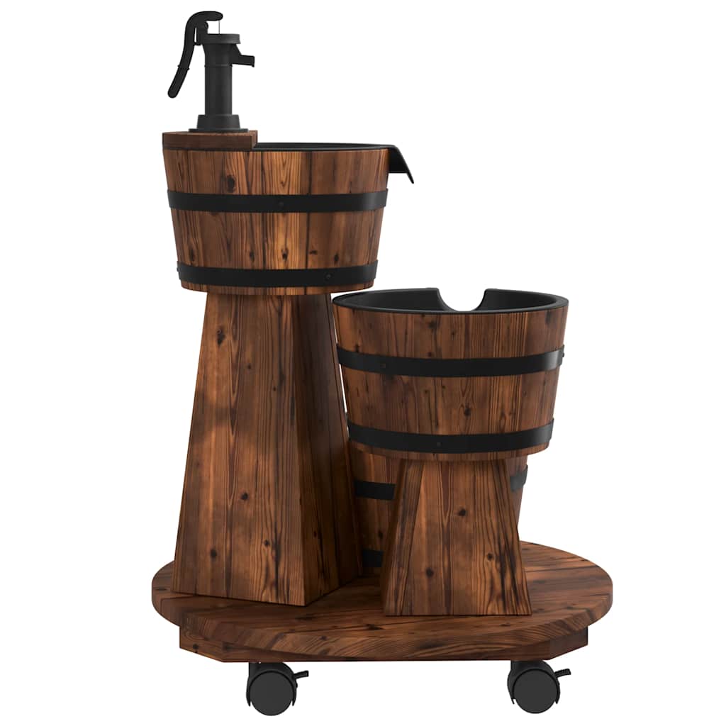 Fontana Acqua con Pompa e Ruote 55x55x80cm Legno Massello Abete | homemem39