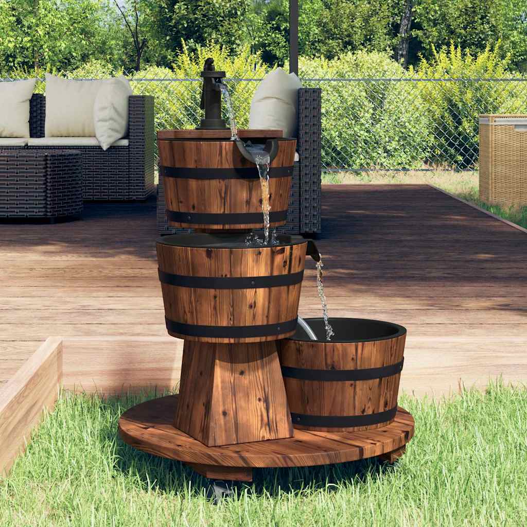 Fontana Acqua con Pompa e Ruote 55x55x80cm Legno Massello Abete | homemem39