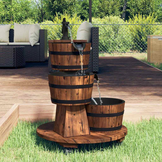 Fontana Acqua con Pompa e Ruote 55x55x80cm Legno Massello Abete | homemem39