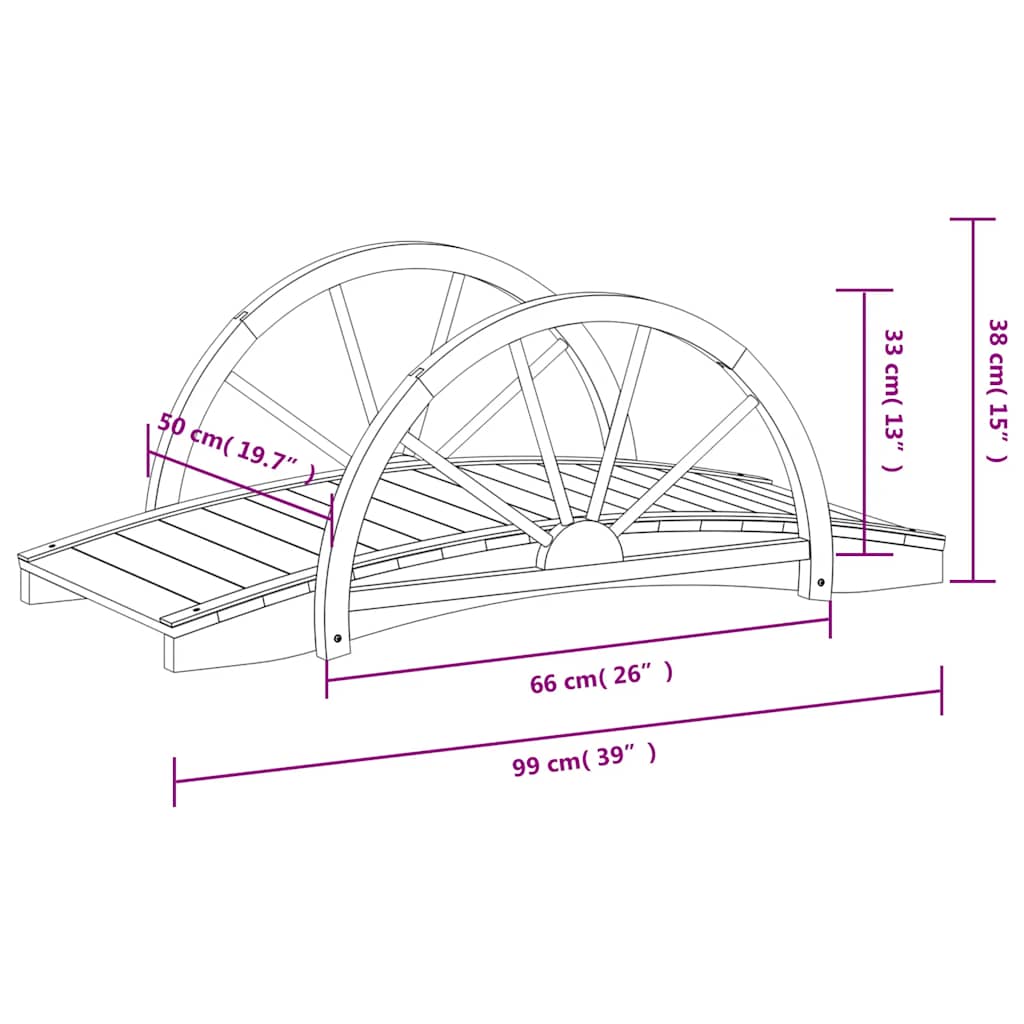 Ponte Giardino con Mezza Ruota 99x50x38 cm Legno Massello Abete | homemem39