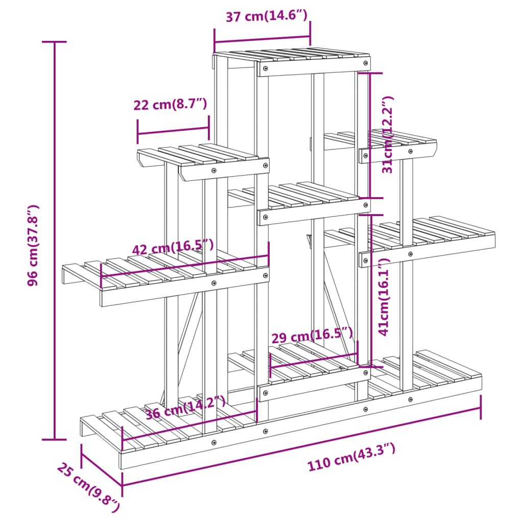 Portafiori 110x25x96 cm in Legno Massello di Abete - homemem39