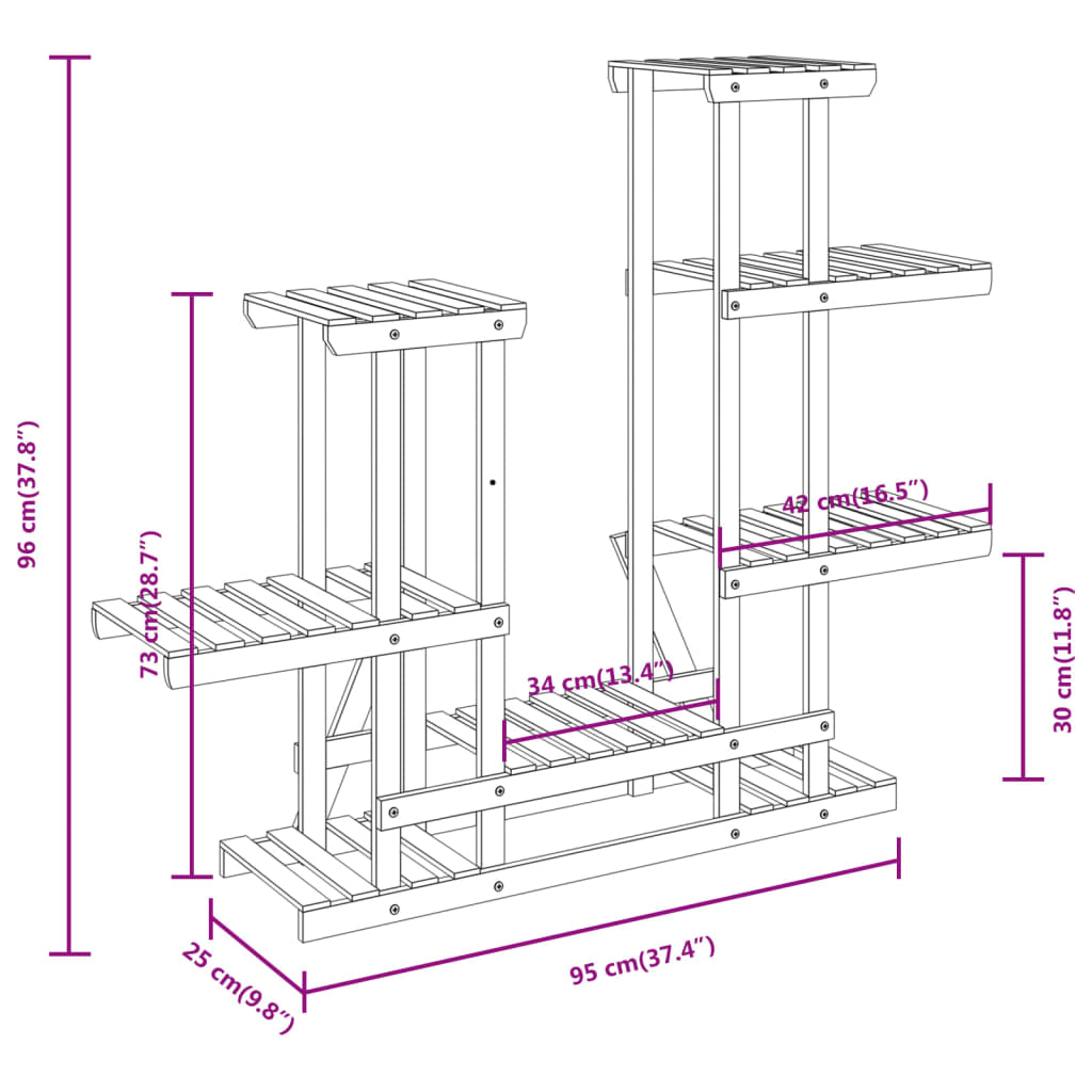 Portafiori 95x25x96 cm in Legno Massello di Abete - homemem39