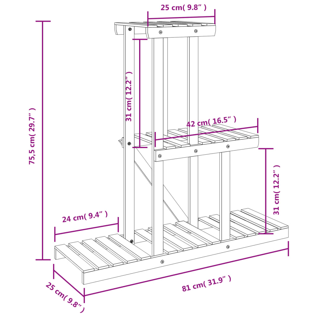 Portafiori 81x25x75,5 cm in Legno Massello di Abete - homemem39