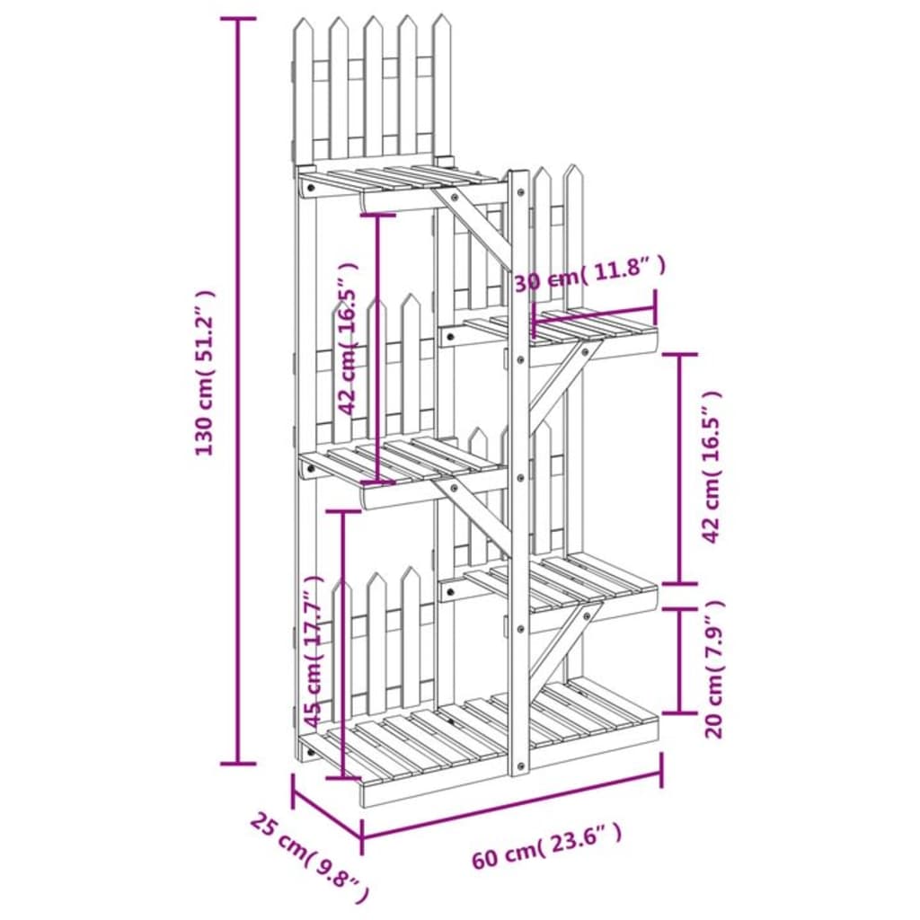 Portafiori 60x25x130 cm in Legno Massello di Abete - homemem39