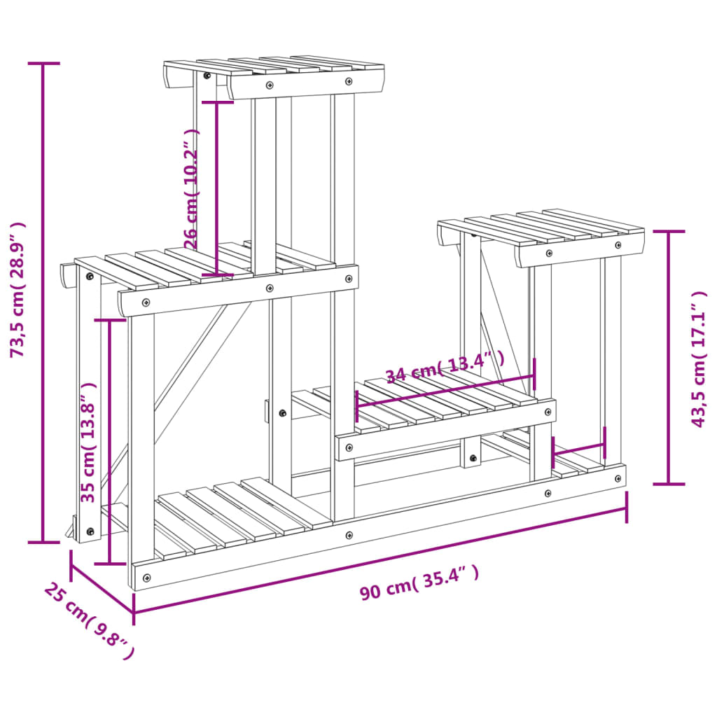 Portafiori 90x25x73,5 cm in Legno Massello di Abete - homemem39