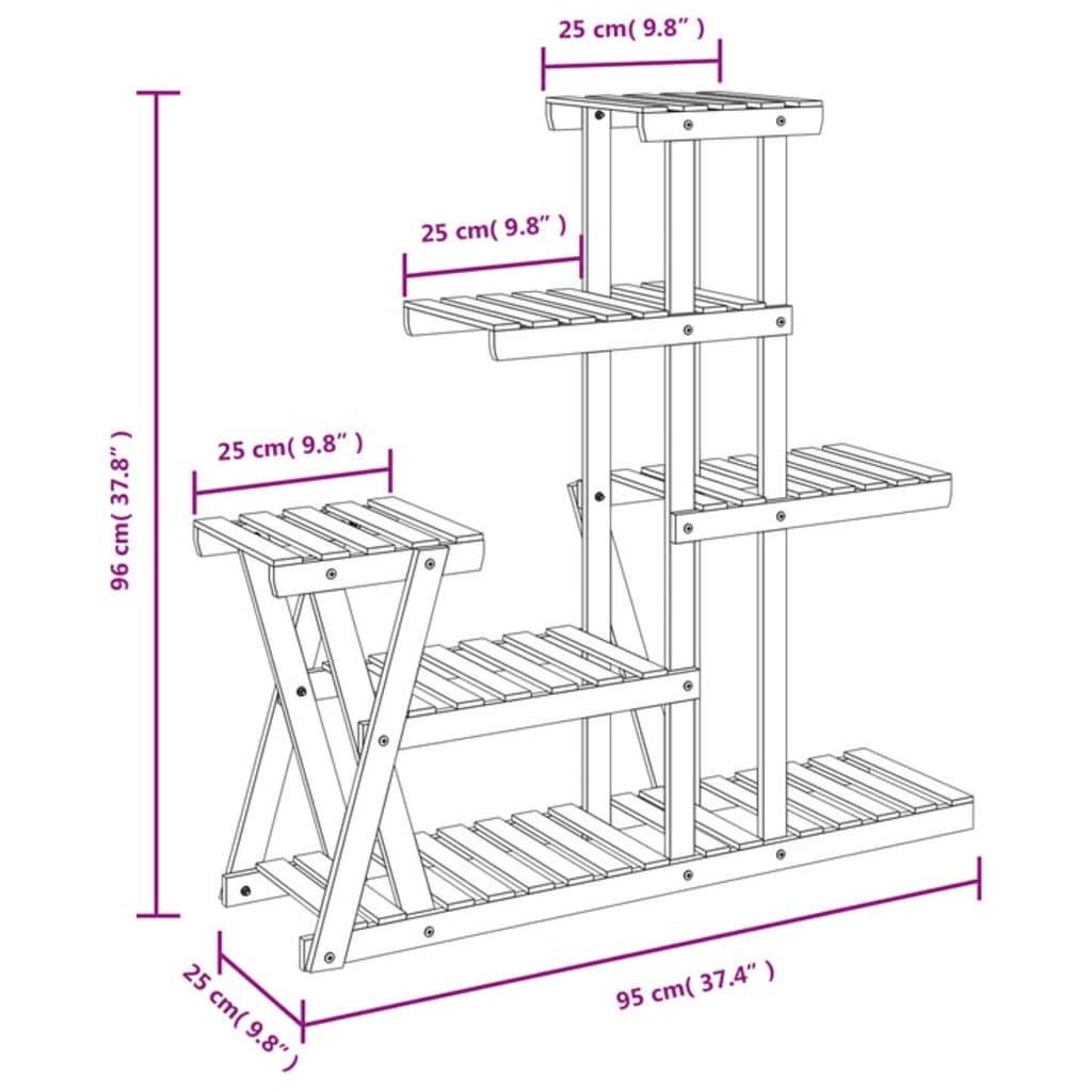 Portafiori 95x25x96 cm in Legno Massello di Abete - homemem39