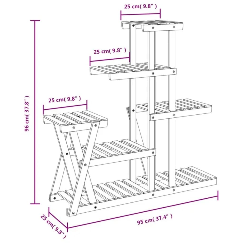 Portafiori 95x25x96 cm in Legno Massello di Abete | homemem39