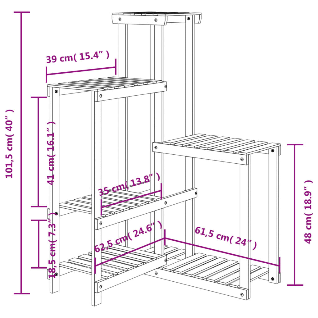 Portafiori 62,5x61,5x101,5 cm in Legno Massello di Abete