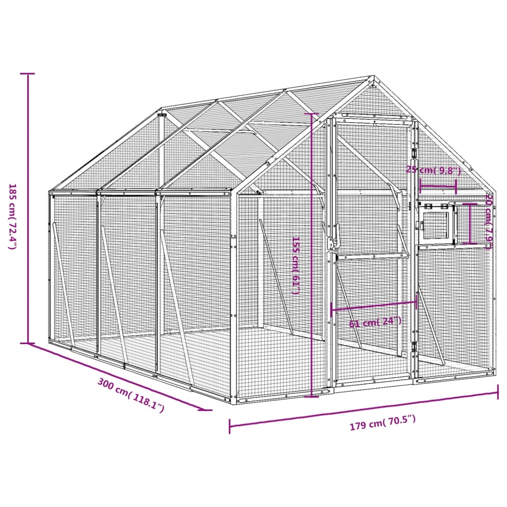 Voliera Argento 1,79x3x1,85 m in Alluminio | homemem39
