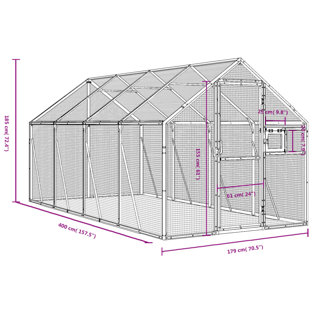 Voliera Argento 1,79x4x1,85 m in Alluminio | homemem39
