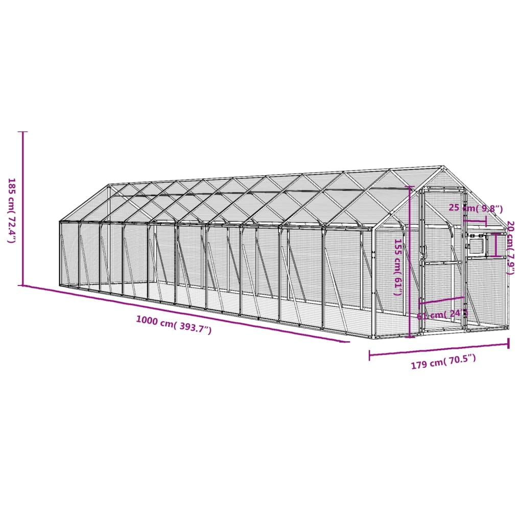 Voliera Antracite 1,79x10x1,85 m in Alluminio | homemem39