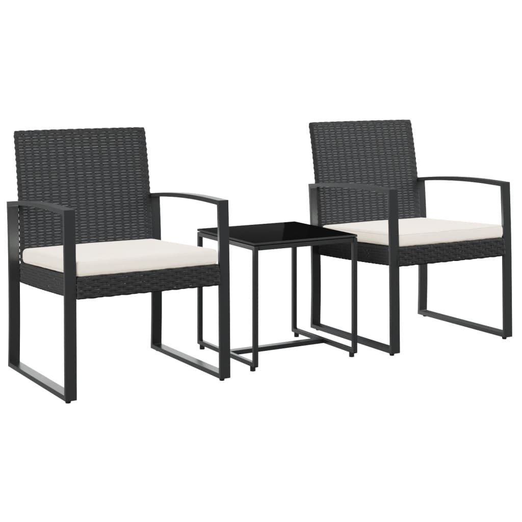 Set da Pranzo da Giardino 3 pz Nero con Cuscini in Rattan PP | homemem39