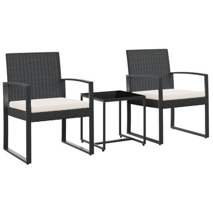 Set da Pranzo da Giardino 3 pz Nero con Cuscini in Rattan PP | homemem39